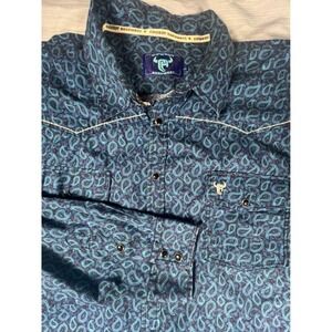 Cowboy Hardware Mens XXL Blue Paisley Western Pearl Snap Shirt Contrast Piping